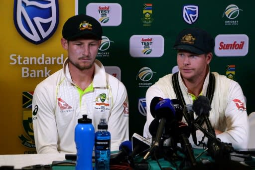 Cameron Bancroft (left) and Australia captain Steve Smith were both handed suspensions for their part in the sandpaper scandal