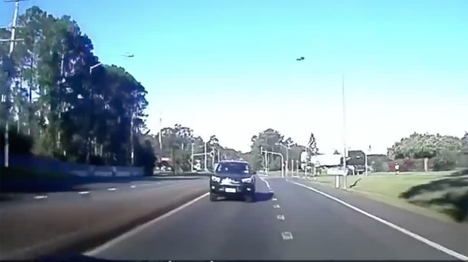 He can be seen not following the bend in the road and heading straight for the trees. Source: Supplied