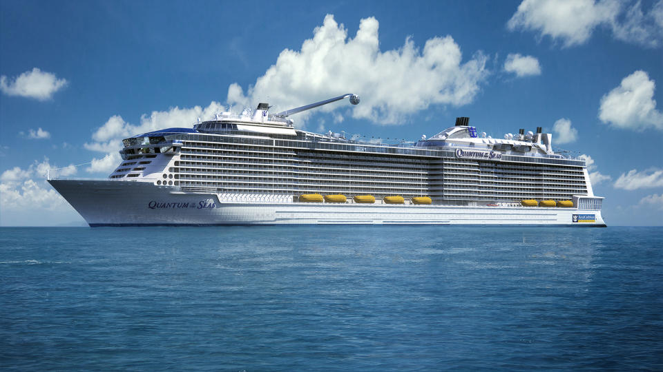 This computer-generated image provided by the Royal Caribbean International cruise line shows its forthcoming ship, Quantum of the Seas. The ship will offer a number of innovative features that are the first-ever for the cruise industry, including The North Star, an observation capsule on a movable arm that will offer a bird’s eye view from 300 feet above the water. The ship is expected to launch in November 2014 and will homeport from Bayonne, N.J. (AP Photo/Royal Caribbean International)