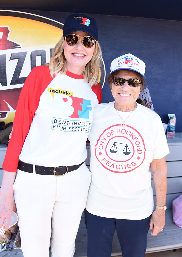 <p>Davis posing with an original player on the Rockford Peaches baseball team featured in her movie <em>A League of Their Own</em> at the Bentonville Film Festival in Arkansas makes our hearts smile. We would tear up, but, you know… there’s no crying in baseball. (Photo: Vivien Killilea/Getty Images for Bentonville Film Festival) </p>