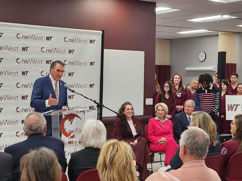 West Texas A&M University President Walter V. Wendler announces the new Laura and Joe Street School of Nursing following a $2.5 million donation from the couple, as announced Thursday morning.