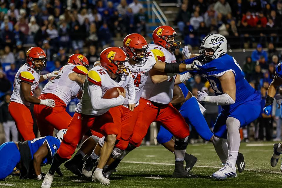 Ferris State quarterback Jared Bernhardt carries the ball against Grand Valley State.