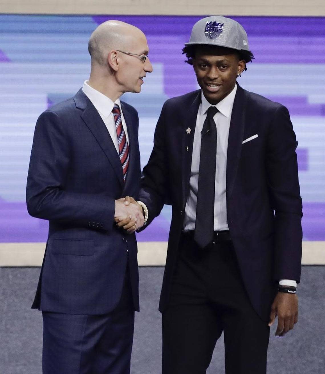 NBA Commissioner Adam Silver, left, and UK’s De’Aaron Fox, one of many one-and-done players in the 2017 draft.