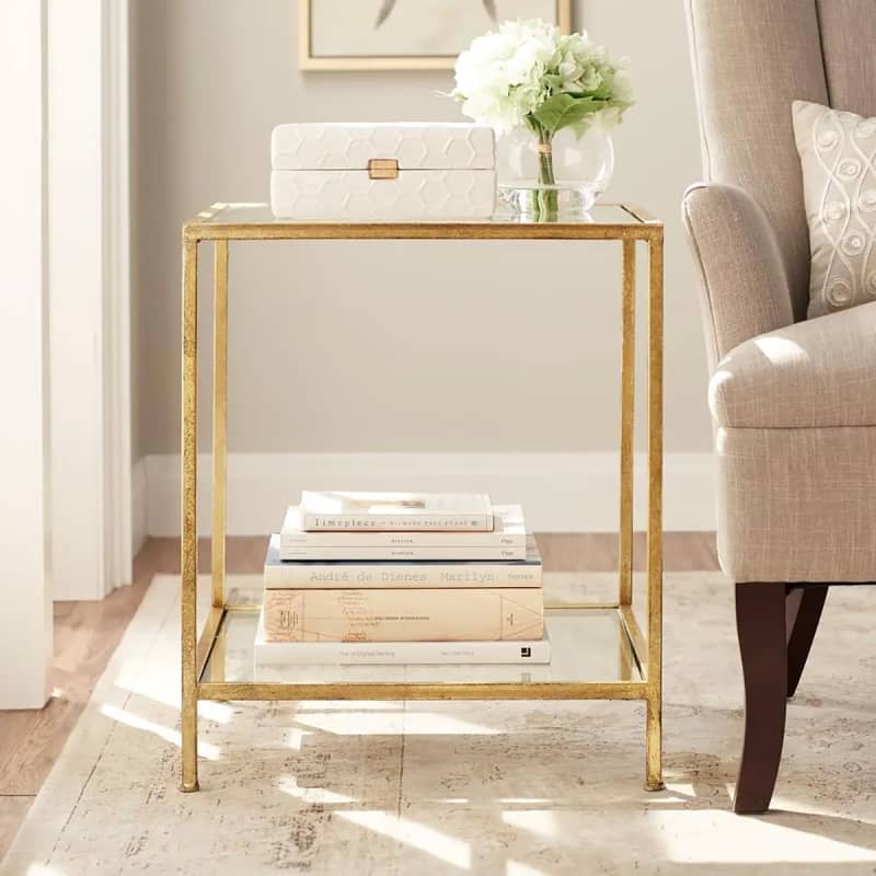 Home Decorators Collection Gold Metal and Glass Accent Table