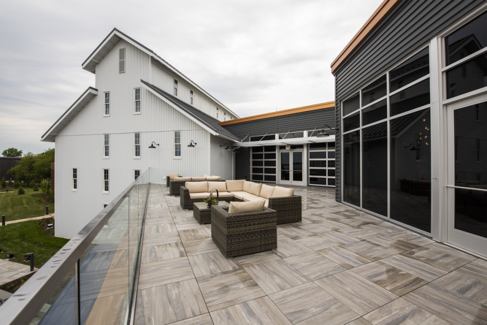 The new rooftop deck at the Heaven Hill Bourbon Experience, which overlooks the distillery’s campus of rickhouses full of aging bourbon.