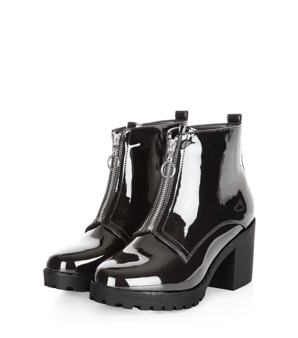 Black Patent Front Zip Boots