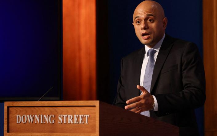 Sajid Javid speaking at the Covid press conference yesterday - AFP