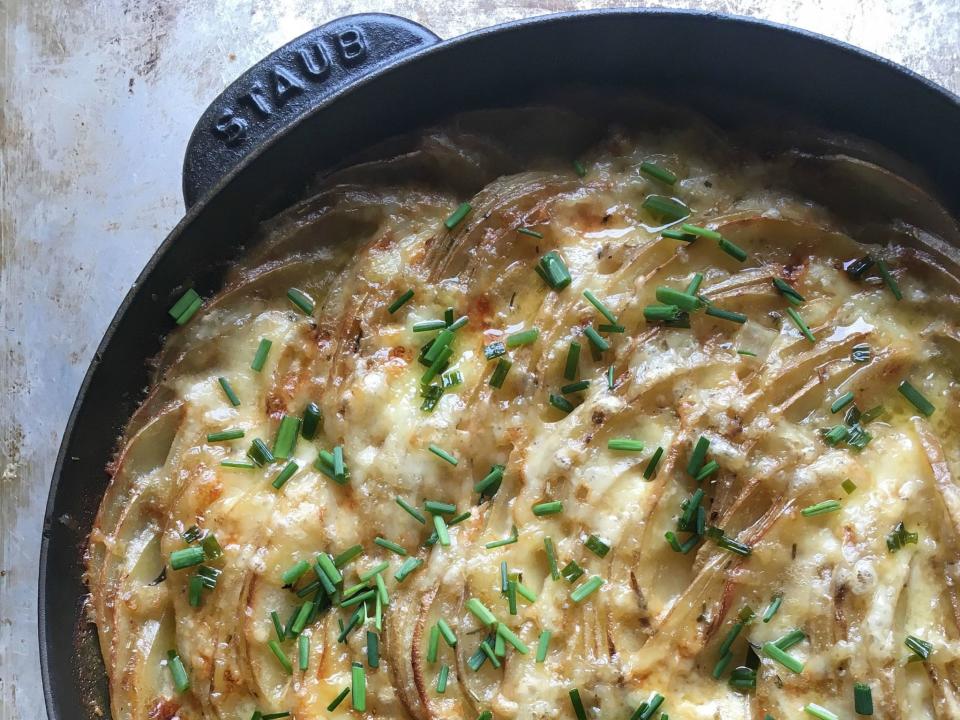 Skillet Scalloped Potatoes with Chive Butter