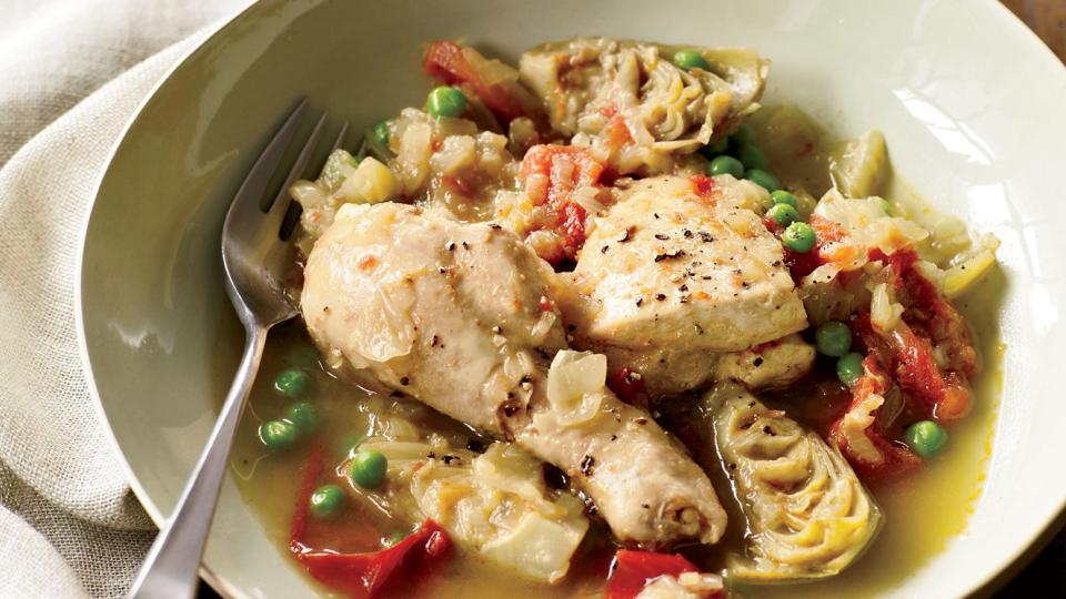 Chicken Tagine with Artichoke Hearts and Peas. Photo © Tina Rupp