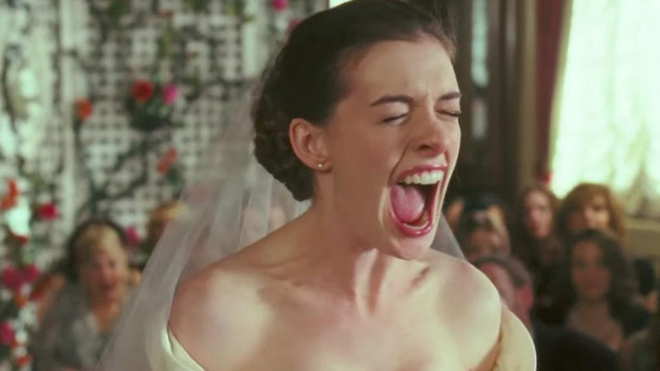 Anne Hathaway screaming in Bride Wars