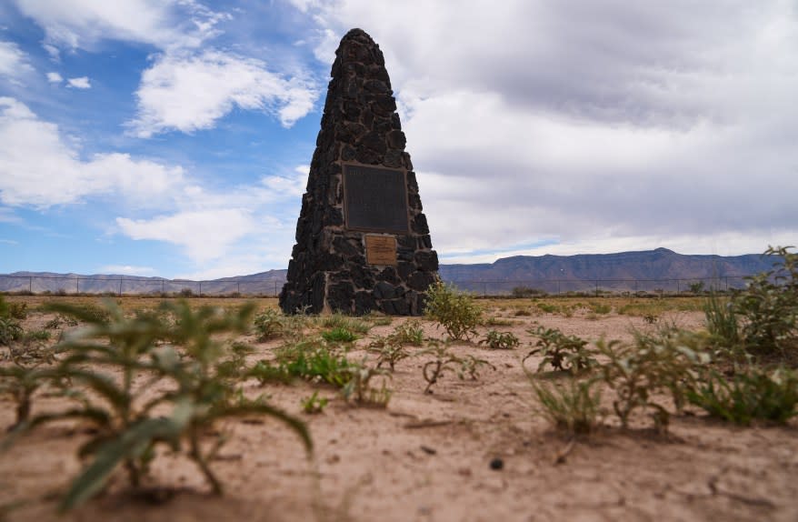 The Trinity Site obelisk where the world’s first atomic bomb was detonated at the White Sands Missile Range in New Mexico.