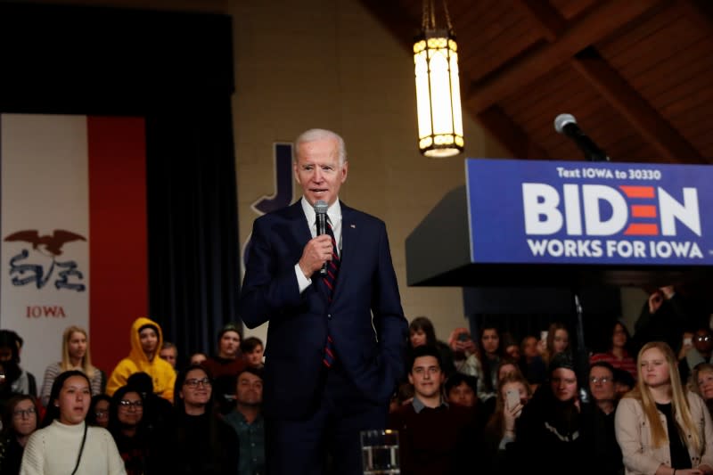 Democratic 2020 U.S. presidential candidate and former U.S. Vice President Joe Biden speaks during a campaign event at Simpson College in Indianola, Iowa