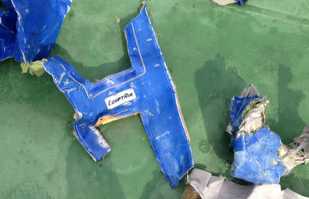 Recovered debris of the EgyptAir jet that crashed in the Mediterranean Sea is seen in this handout image released May 21, 2016 by Egypt's military. Egyptian Military/Handout via Reuters