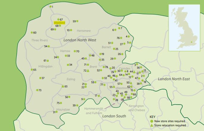 Watford Observer: London North West planned locations from the brochure.