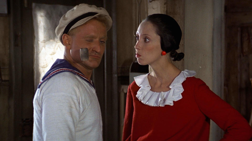 Shelley Duvall played Olive Oyl in Popeye, alongside Robin Williams. (Buena Vista/Alamy)