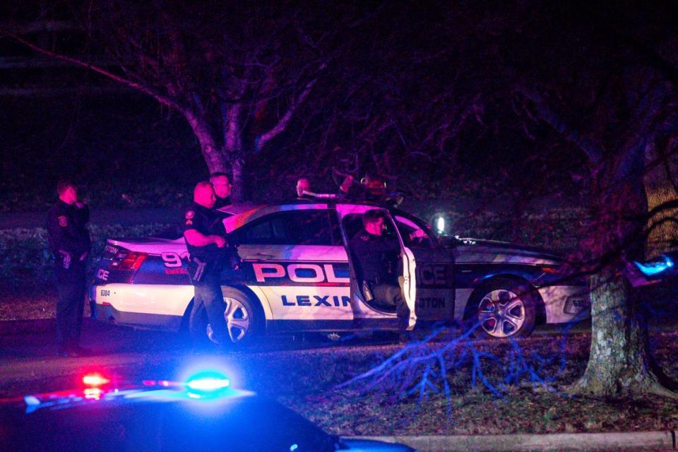 Police were in a standoff with a person in a vehicle at Coldstream Park in Lexington, Ky., Tuesday, February 7, 2023.