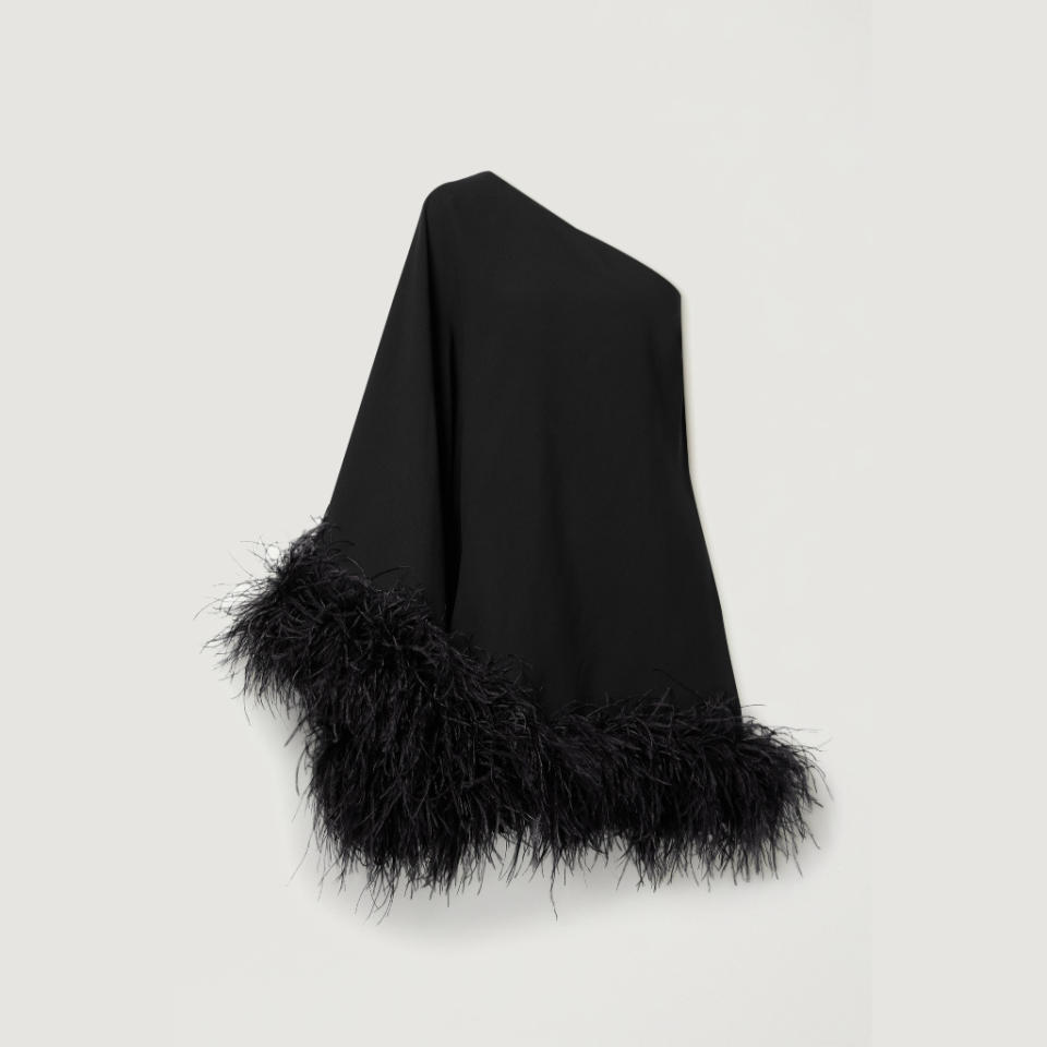 Robe noire asymétrique à plumes Taller Marmo