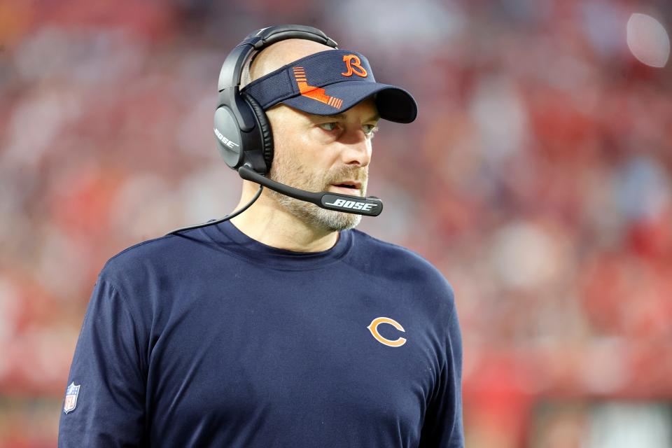 Chicago Bears head coach Matt Nagy looks on against the Tampa Bay Buccaneers during the second half at Raymond James Stadium.