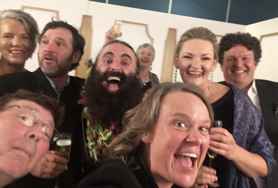 Costa Georgiadis pictured with the Gardening Australia team backstage at the 2019 Logie Awards
