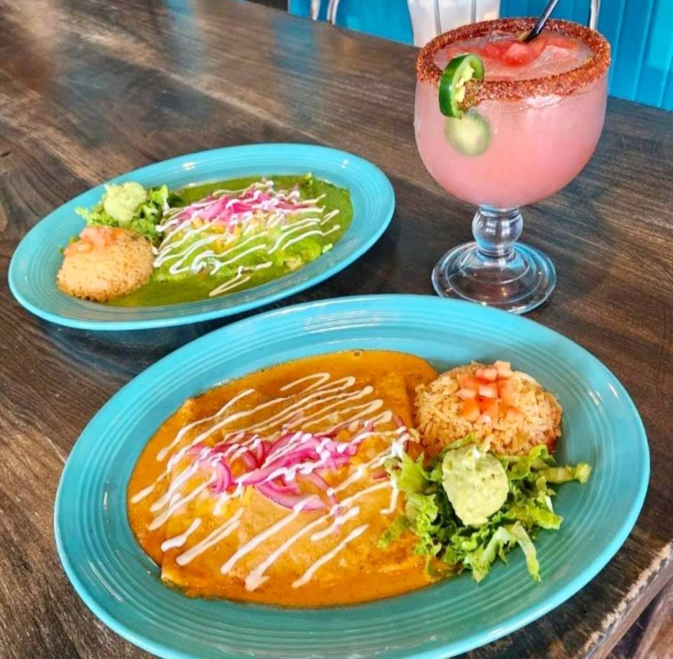 Enchiladas Olé’s new 2023 summer menu features spinach and chipotle enchilada sauces.