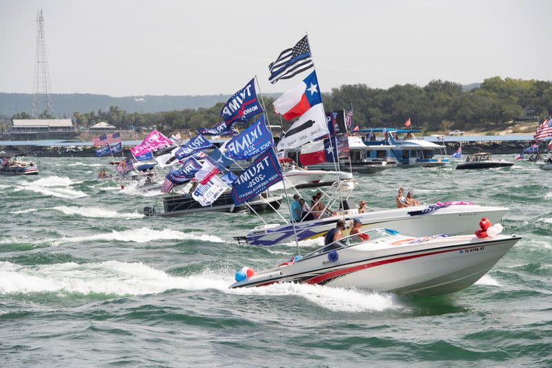 Boats take part in a parade of supporters of U.S. President Donald Trump on Lake Travis near Lakeway