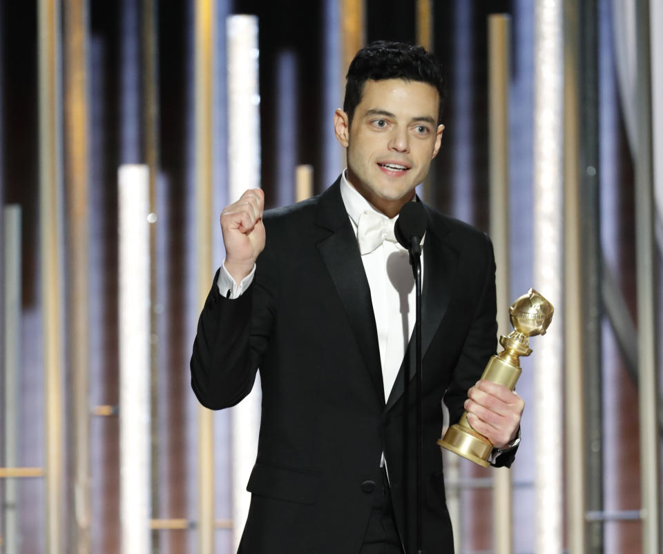 Rami Malek accepts the Best Actor in a Motion Picture Drama award. (Photo: Paul Drinkwater/NBCUniversal via Getty Images)