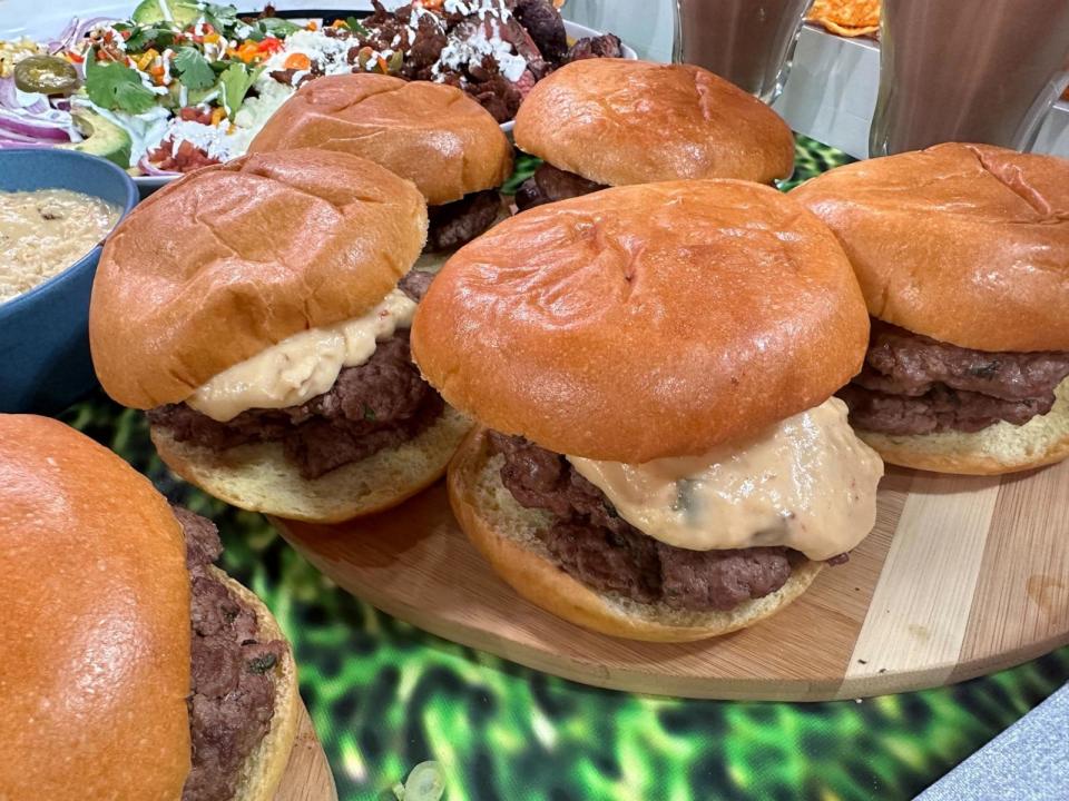 PHOTO: A plate of chef Antonia Lofaso's triple touchdown smash burger topped with homemade queso dip. (ABC News)