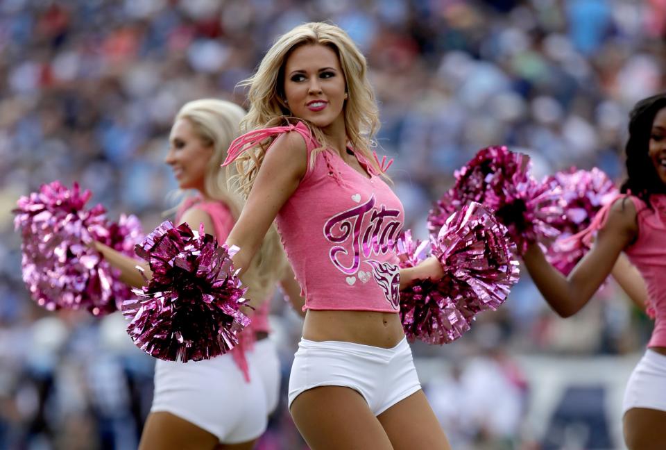 <p>Tennessee Titans cheerleaders perform during the game between the Tennessee Titans and Cleveland Browns at Nissan Stadium on October 16, 2016 in Nashville, Tennessee. (Photo by Andy Lyons/Getty Images)) </p>
