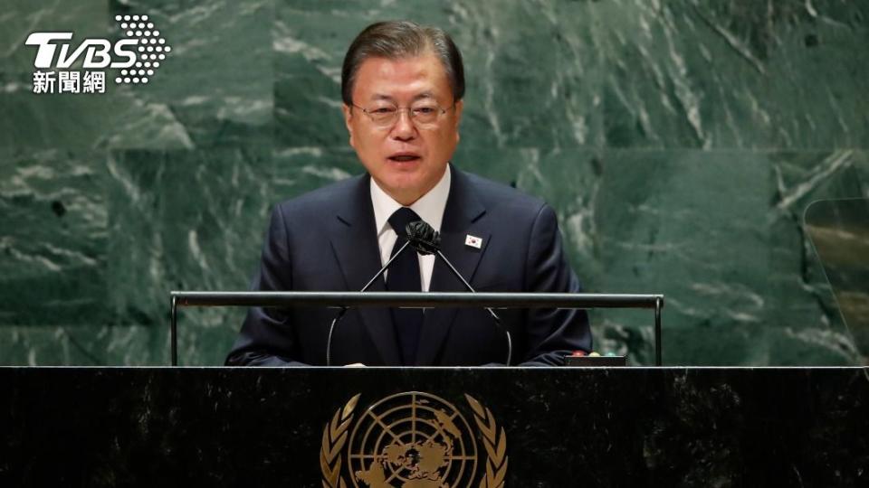 南韓總統文在寅21日於聯合國大會發表演說。（圖／AP）