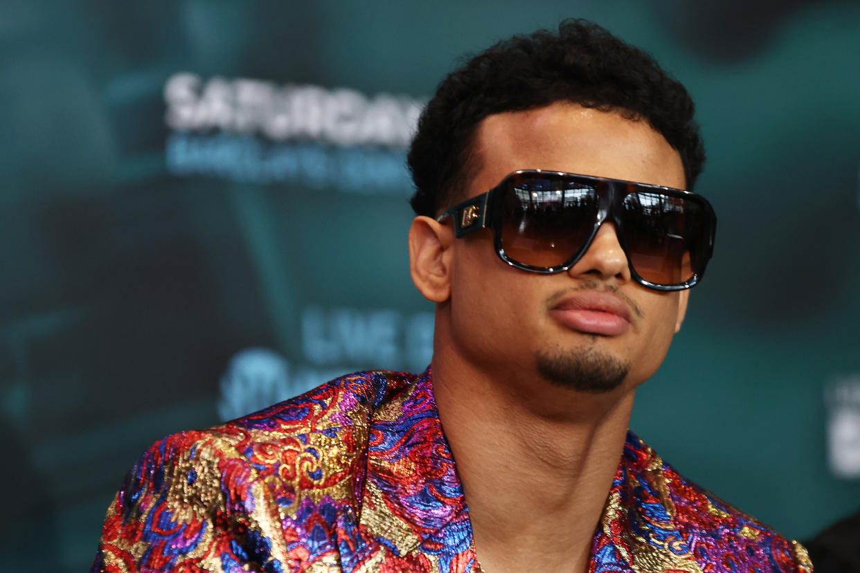 BROOKLYN, NEW YORK - APRIL 07: Rolando Romero answers questions during a press conference at Barclays Center on April 07, 2022 in Brooklyn, New York. (Photo by Mike Stobe/Getty Images)