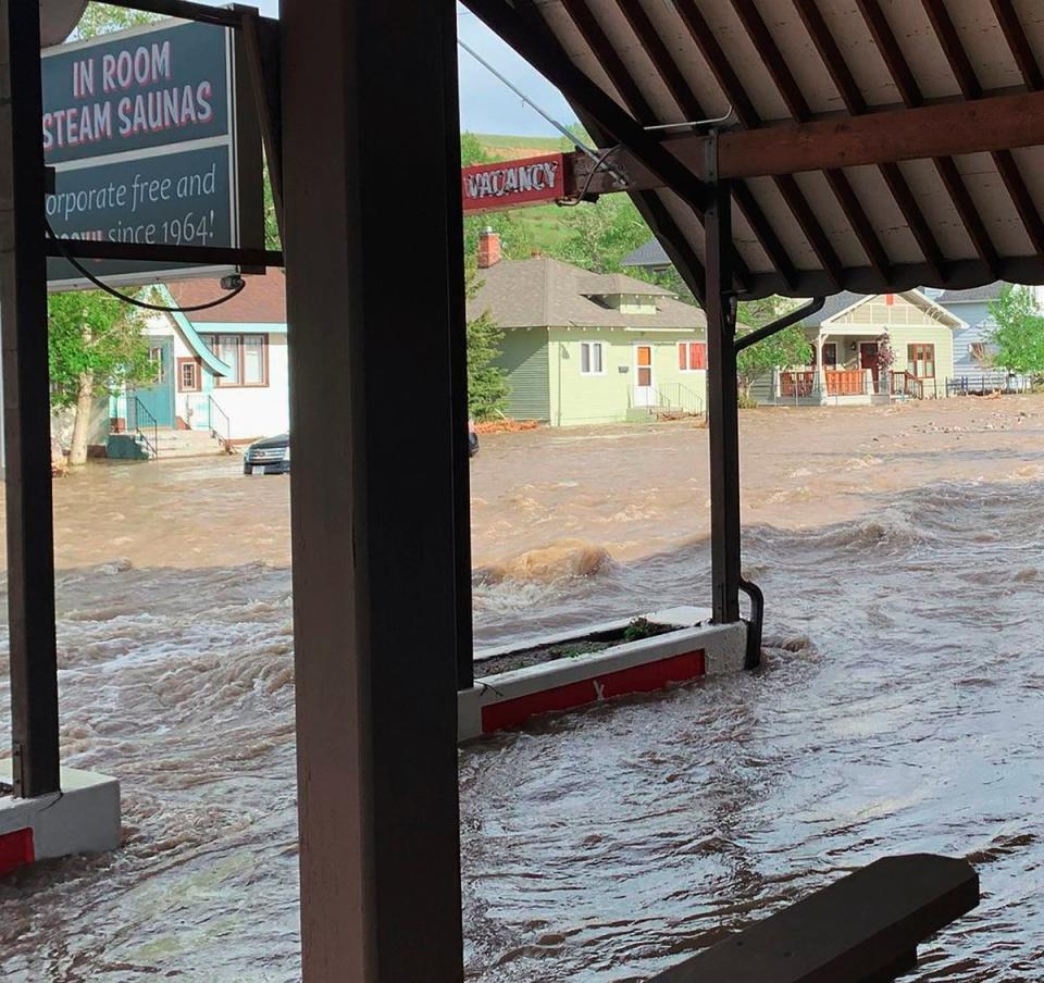 This photo provided to AP by Katherine Schoolitz shows flooding in Red Lodge, Mont., on Monday, June 13, 2022. (AP)