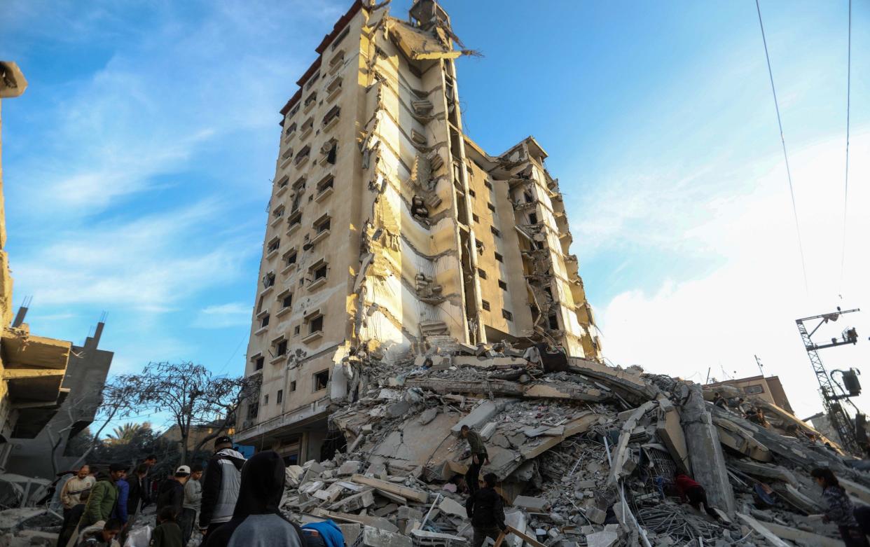 Israel struck one of the largest residential towers in Rafah in the southern Gaza Strip on Saturday