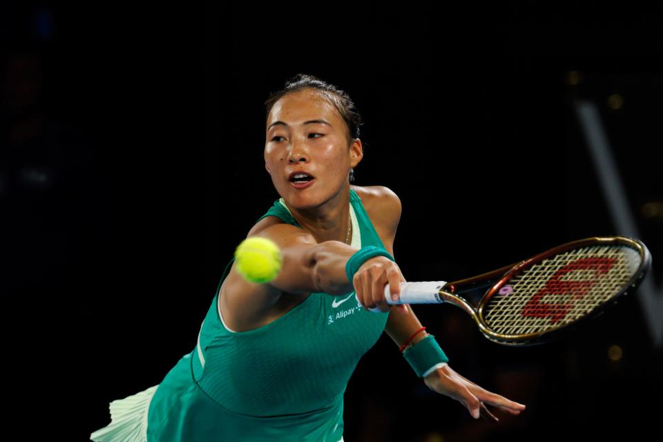 Jan. 27: Qinwen Zheng of China returns against Aryna Sabalenka of Belarus in the final of the women’s singles at the Australian Open.