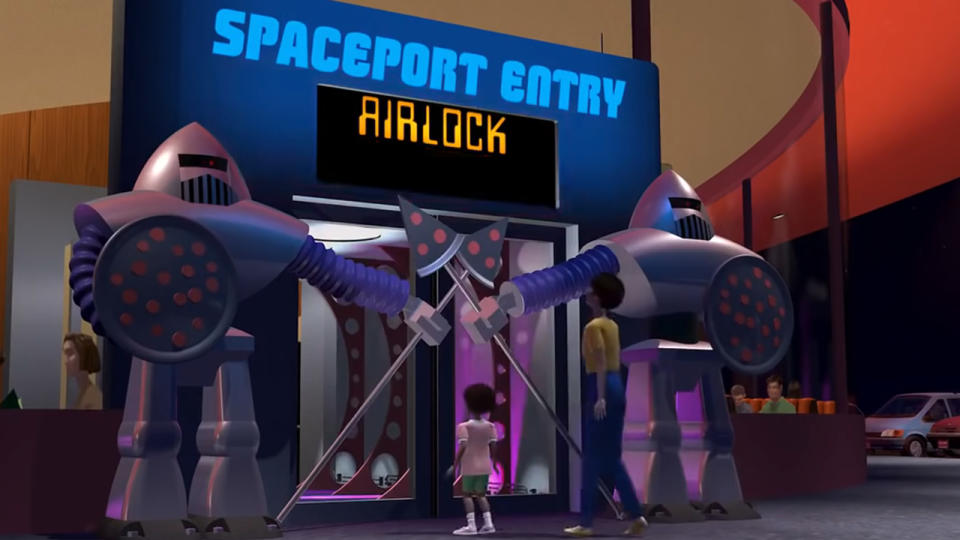 The front door of Pizza Planet in Toy Story