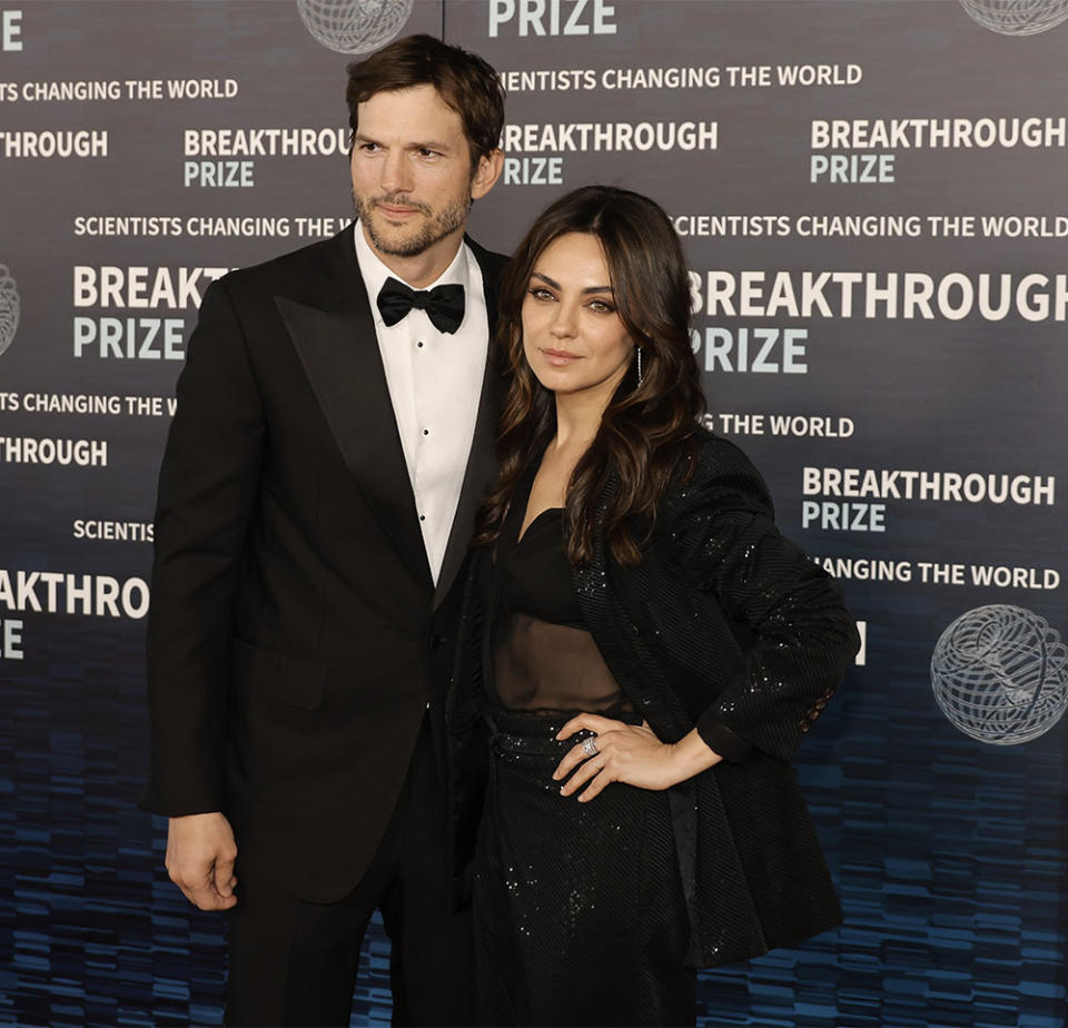 Ashton Kutcher and Mila Kunis attend the 9th Annual Breakthrough Prize Ceremony at the Academy Museum of Motion Pictures on April 15, 2023 in Los Angeles, California.