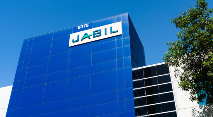 JBL stock: the Jabil logo on the side of a building.
