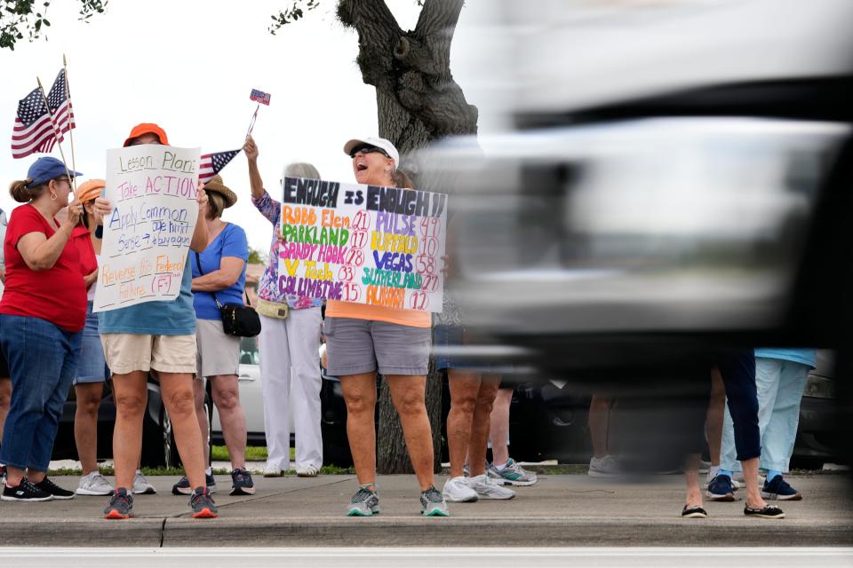 March For Our Lives demonstrators participate in a nationwide day of protest on the Roosevelt Bridge in response to the Uvalde school shooting Saturday, June 11, 2022, in Stuart. March For Our Lives is a youth-led movement dedicated to promoting civic engagement, education, and direct action by youth to eliminate the epidemic of gun violence. 