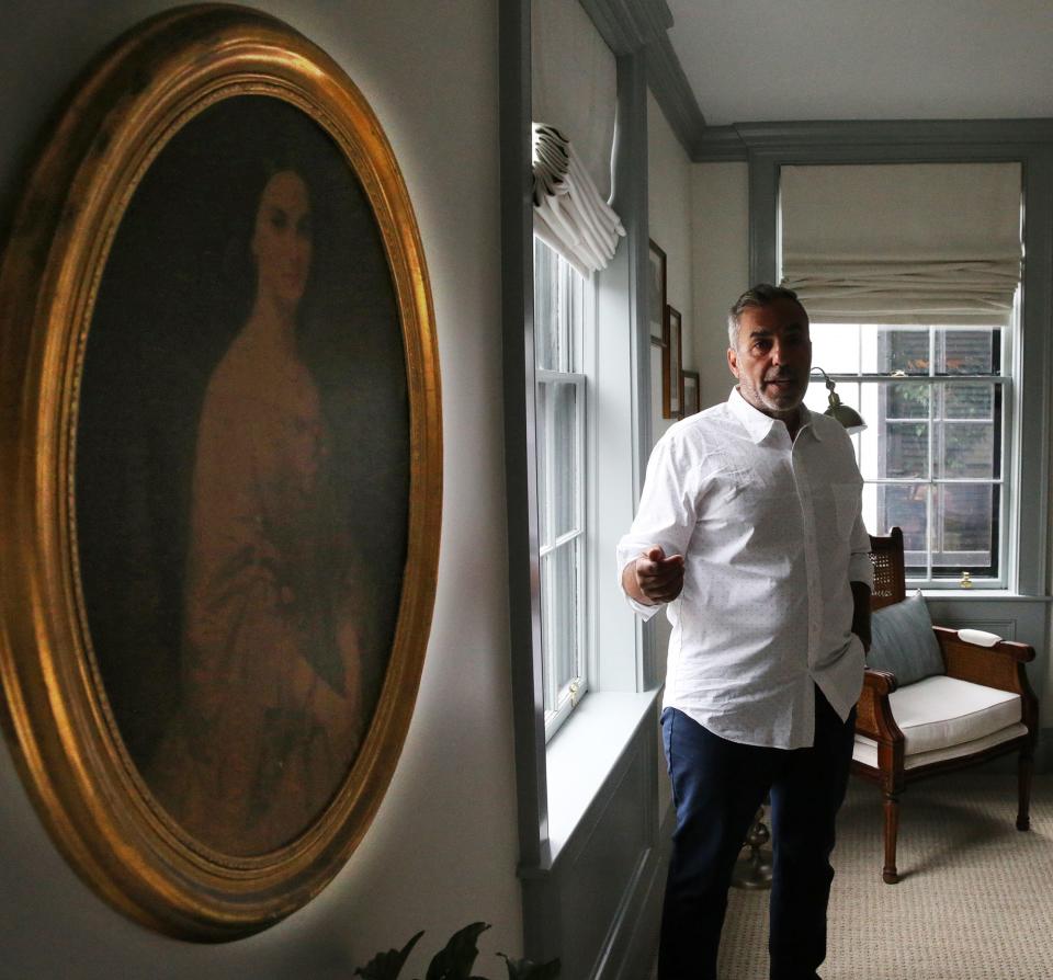 A portrait of Mary Treadwell is seen in a room of the Davenport Inn Monday, Sept. 18, 2023 on Court Street in Portsmouth, where John Samonas, one of the owners, talks about its history.