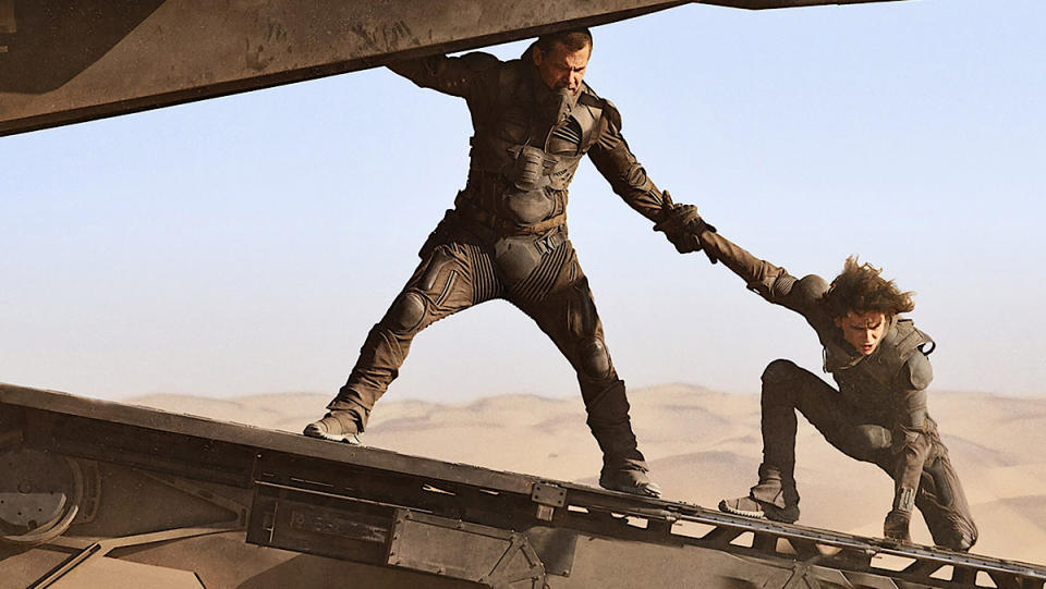 Josh Brolin and Timothee Chalamet on Arrakis in Dune.