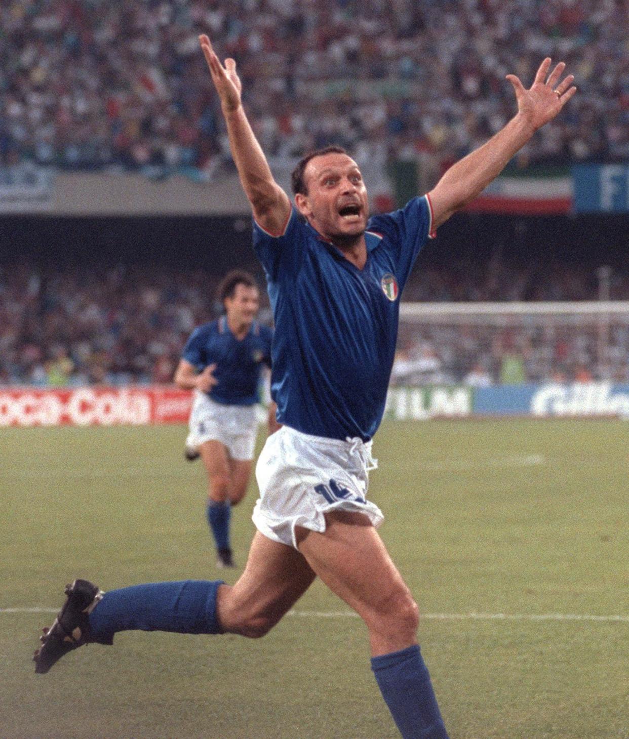 Schillaci celebrates his goal against Argentina