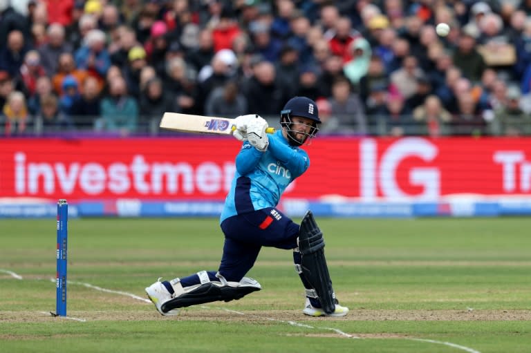 Aggression: England's Ben Duckett hits a four during his century in the 5th ODI against Australia at Bristol (Adrian Dennis)