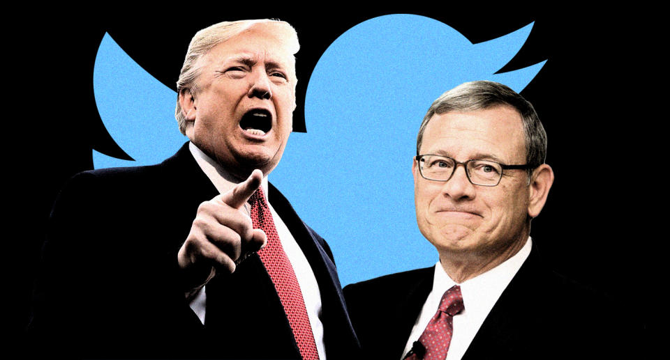 President Trump and Supreme Court Chief Justice John Roberts. (Photo-illustration: Yahoo News; photos: AP)