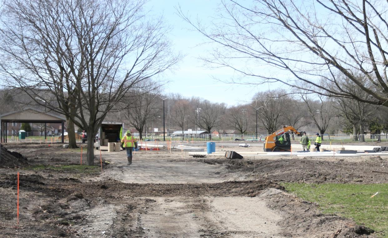 Crews from Mishawaka’s Central Services Division work on the first phase of the improvements March 19, 2024, at Rose Park in the city’s West End.