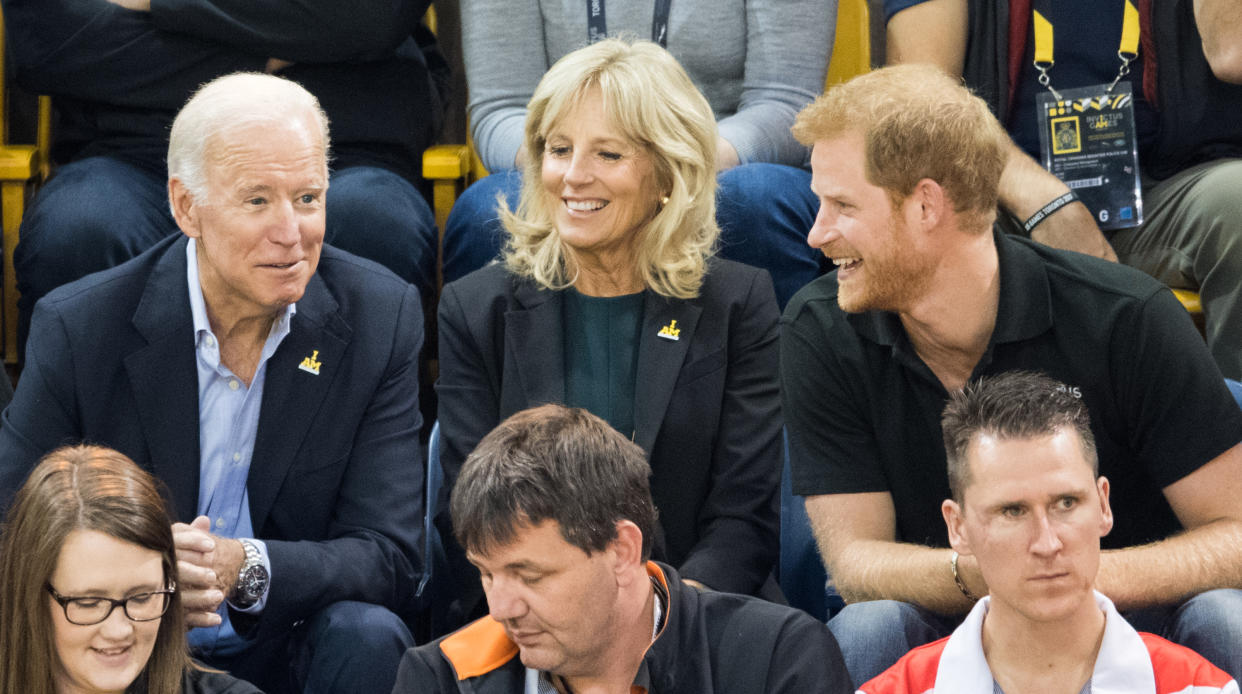 TORONTO, ON - SEPTEMBER 30:  Joe Biden, Jill Biden and Prince Harry attend the wheelchair basketball final on day 8 of the Invictus Games Toronto 2017 on September 30, 2017 in Toronto, Canada.  The Games use the power of sport to inspire recovery, support rehabilitation and generate a wider understanding and respect for the Armed Forces.  (Photo by Samir Hussein/Samir Hussein/WireImage)