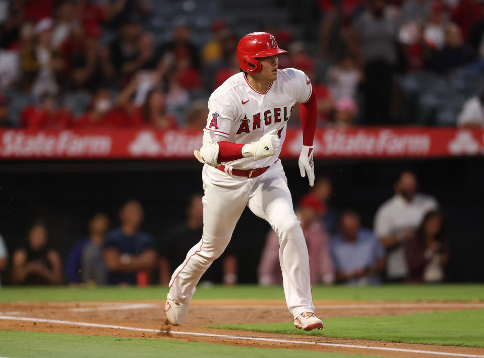 洛杉磯天使二刀流大谷翔平今擔任DH，在打擊部分有2支安打。（Photo by Ronald Martinez/Getty Images）