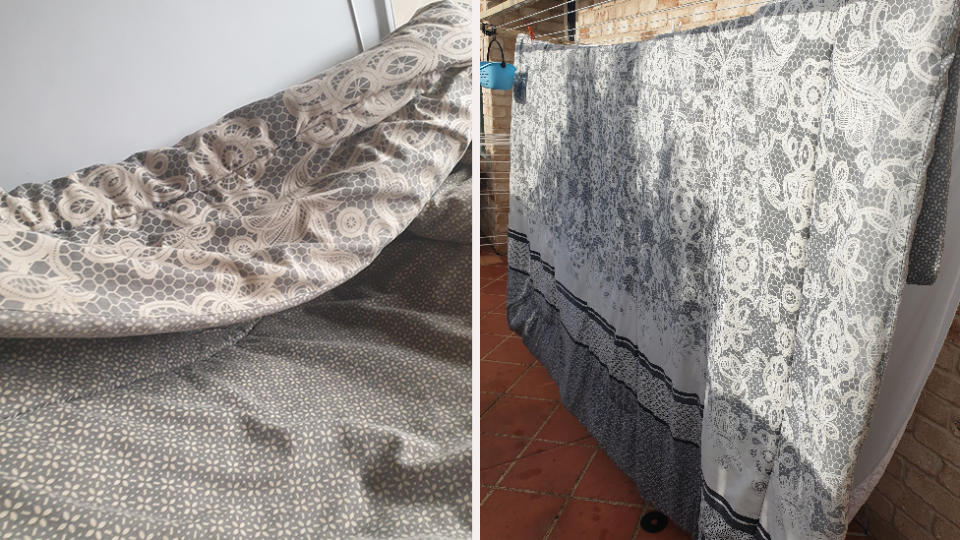 The doona looked fine before (left), but the stunning after shot (right) proves we all need to soak those blankets. Photo: Supplied