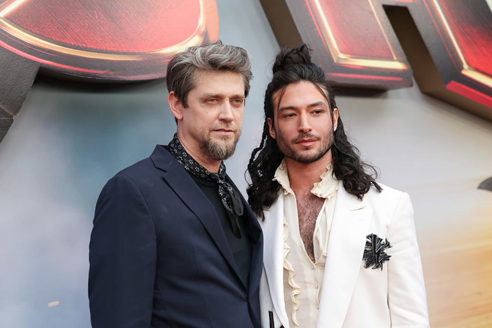 (L-R) Andrés Muschietti and Ezra Miller attend the Los Angeles premiere of Warner Bros. "The Flash" at Ovation Hollywood on June 12, 2023 in Hollywood, California.