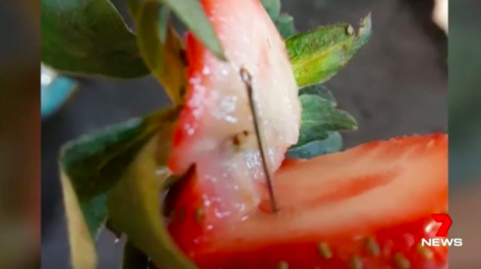 A seven-year-old girl found a needle inside a strawberry from an independent supermarket in Littlehampton. Source: 7 News