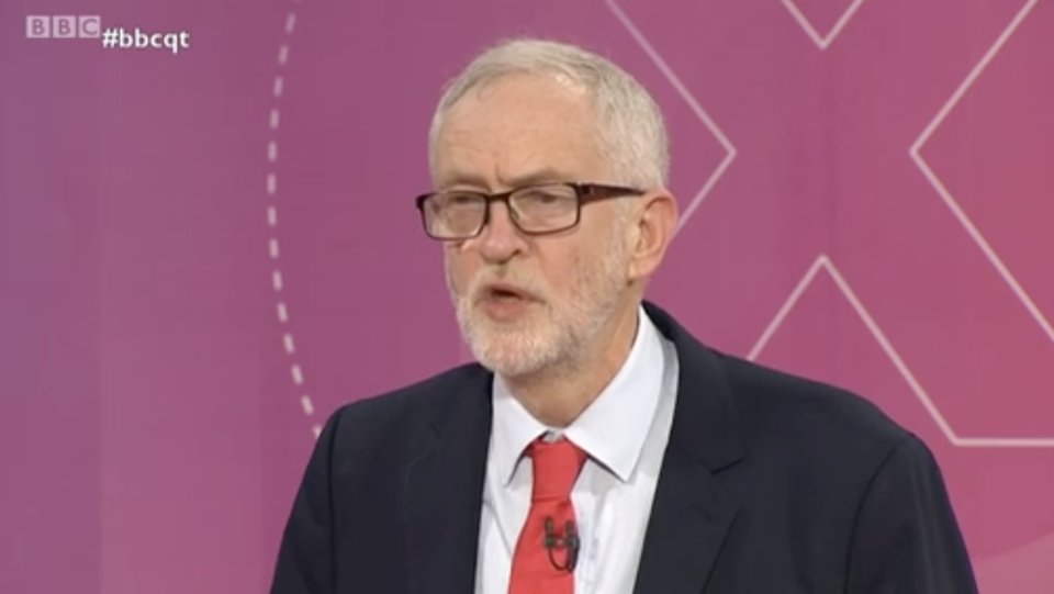 Jeremy Corbyn took a question from an angry audience member. (BBC)