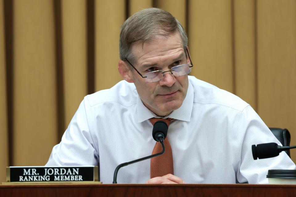 Ranking Member Jim Jordan (R-OH) listens during a House Judiciary Committee hearing on gun-control bills  in the Rayburn House Office Building on June 02, 2022 in Washington, DC. House members met in response to a string of mass shootings in cities across the United States including in Buffalo, Uvalde and most recently in Tulsa.